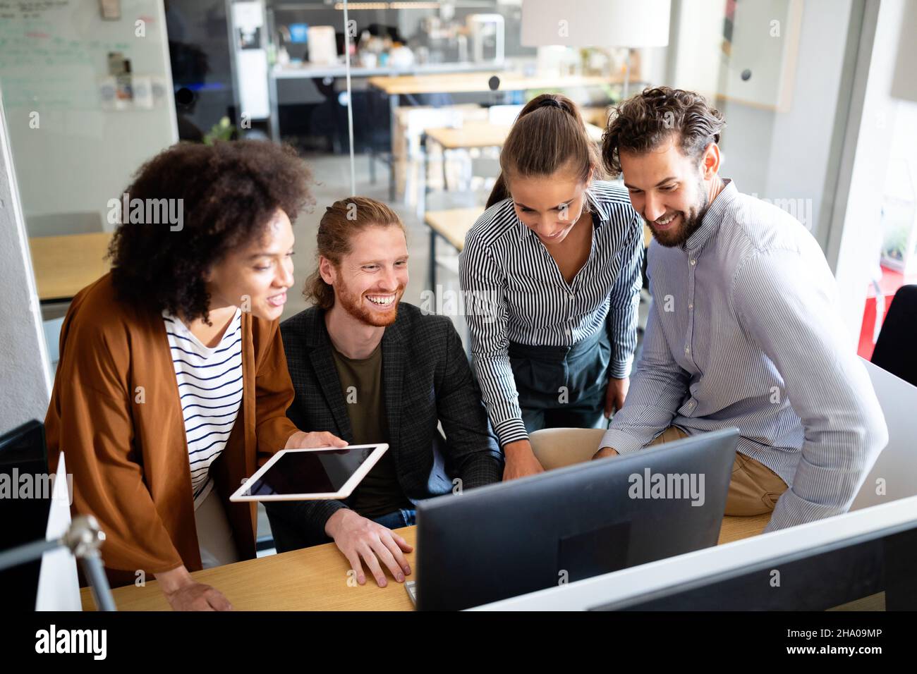 Creative managers crew working with new startup project in office. Team ...