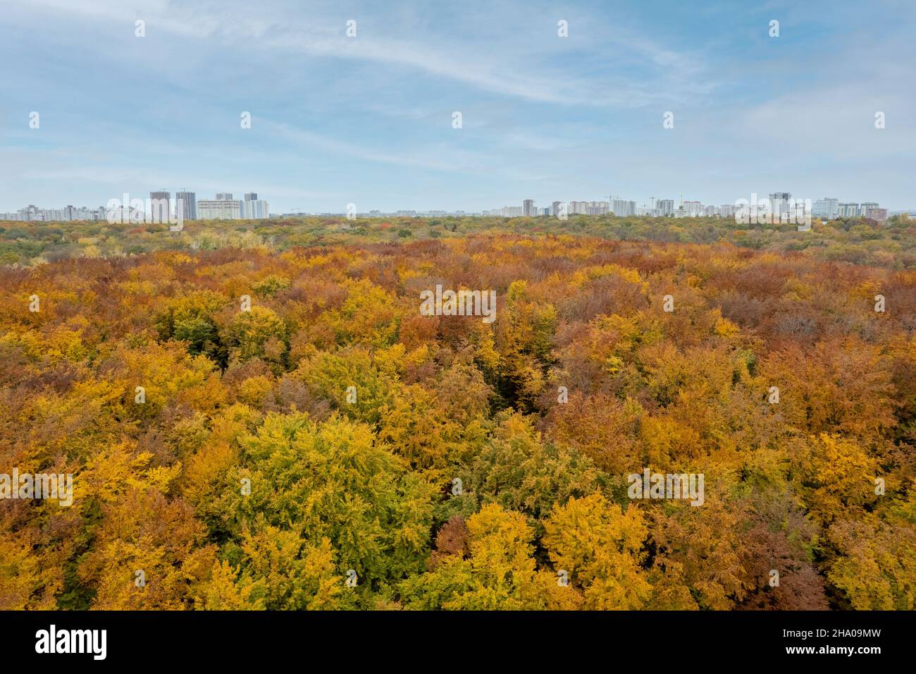 Aerial view from drone of autumn park at city Stock Photo - Alamy