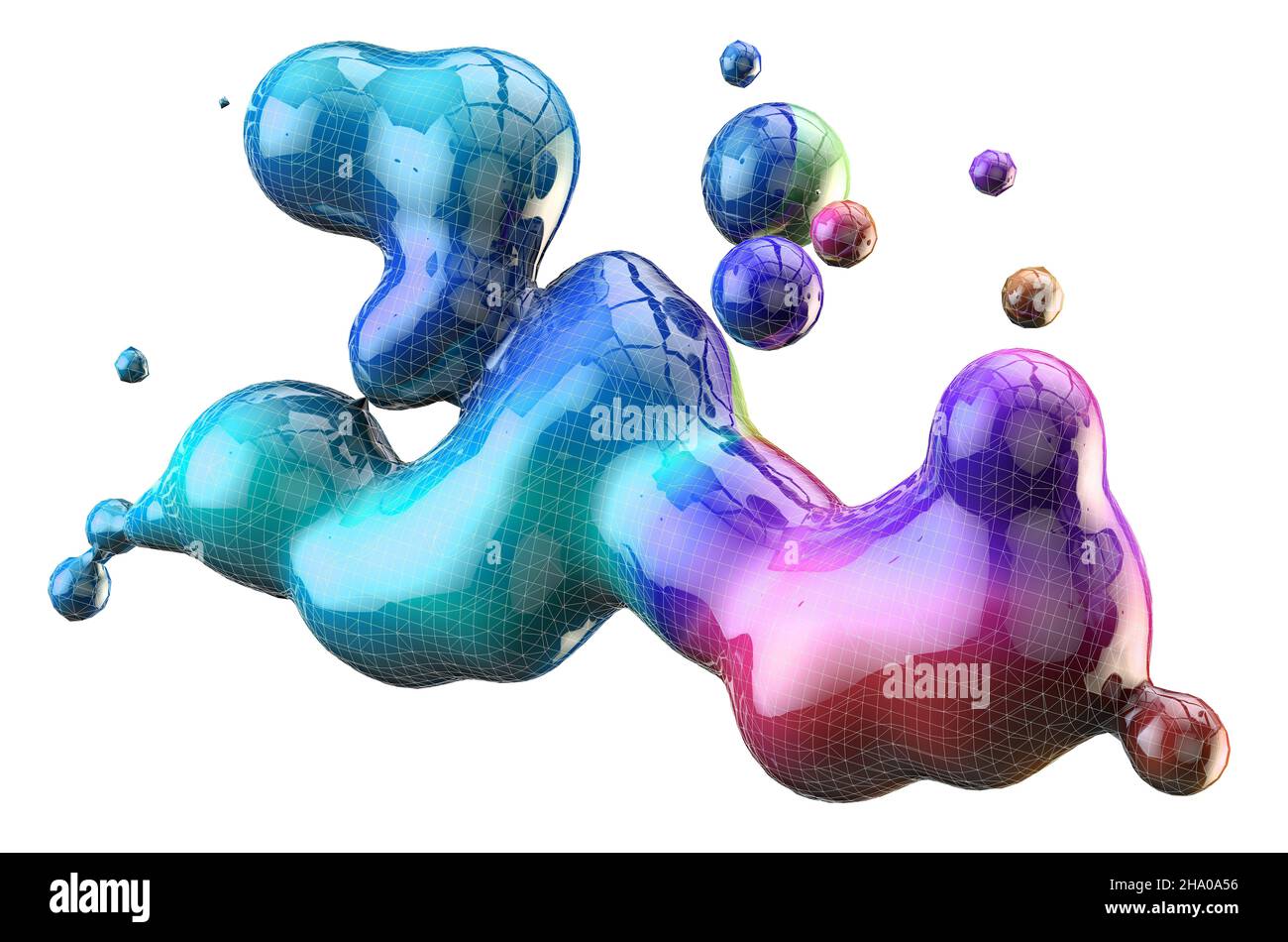 Abstract 3d illustration colorful gradient drop liquid over white ...