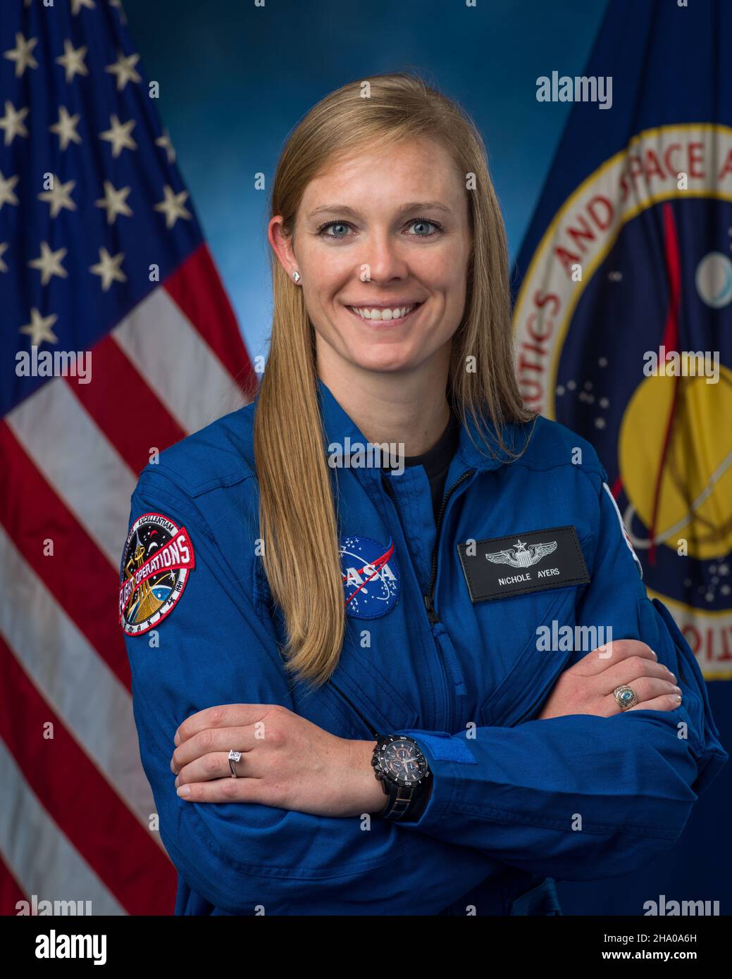 Houston, United States. 03 December, 2021. NASA astronaut candidate Nichole Ayers, poses for his official portrait at the Johnson Space Center, December 3, 2021 in Houston, Texas. Ayers is one of ten new astronaut candidates chosen by NASA.  Credit: Robert Markowitz/NASA/Alamy Live News Stock Photo