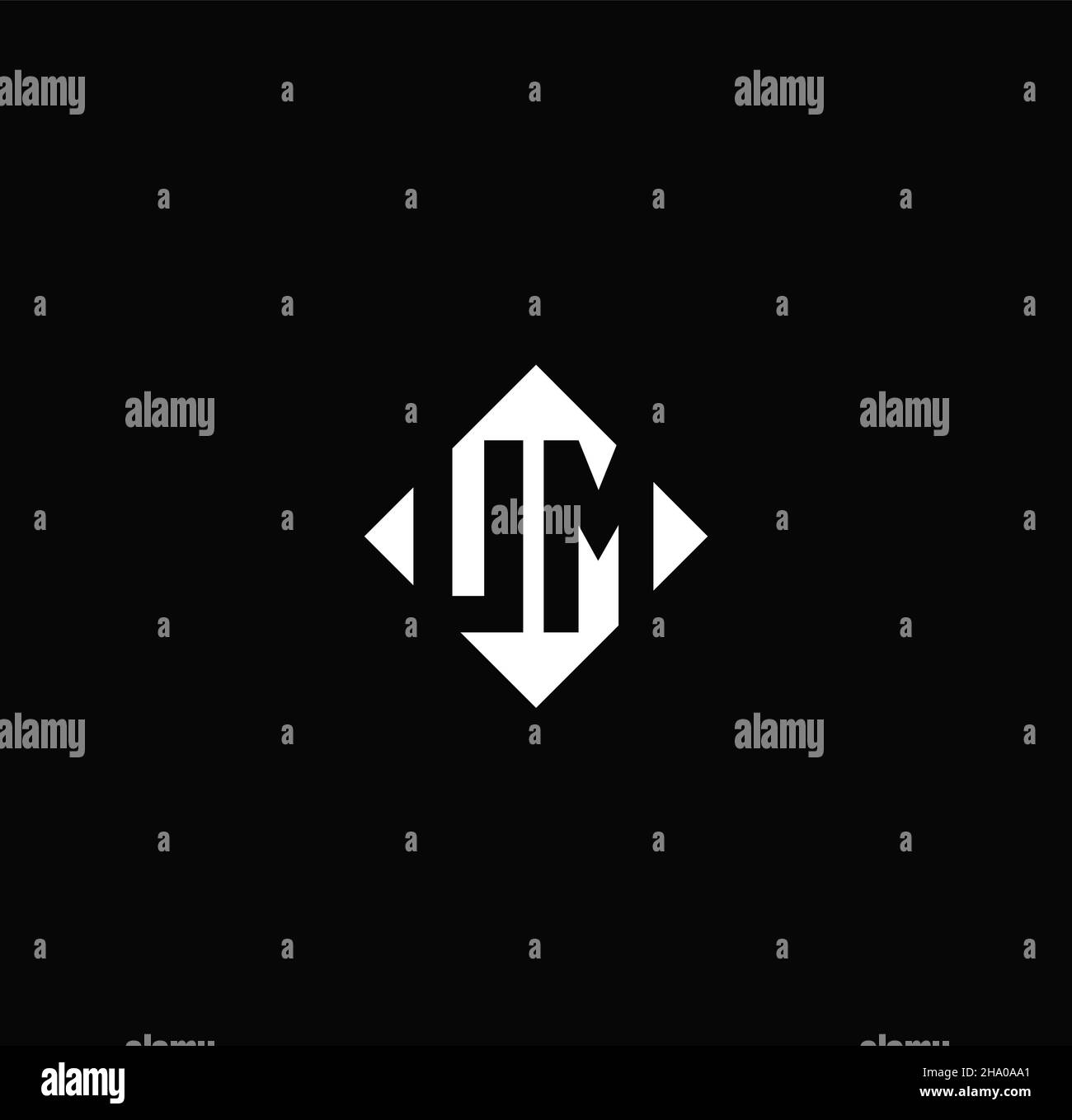 Monogram logo design with diamond square shape isolated on black ...