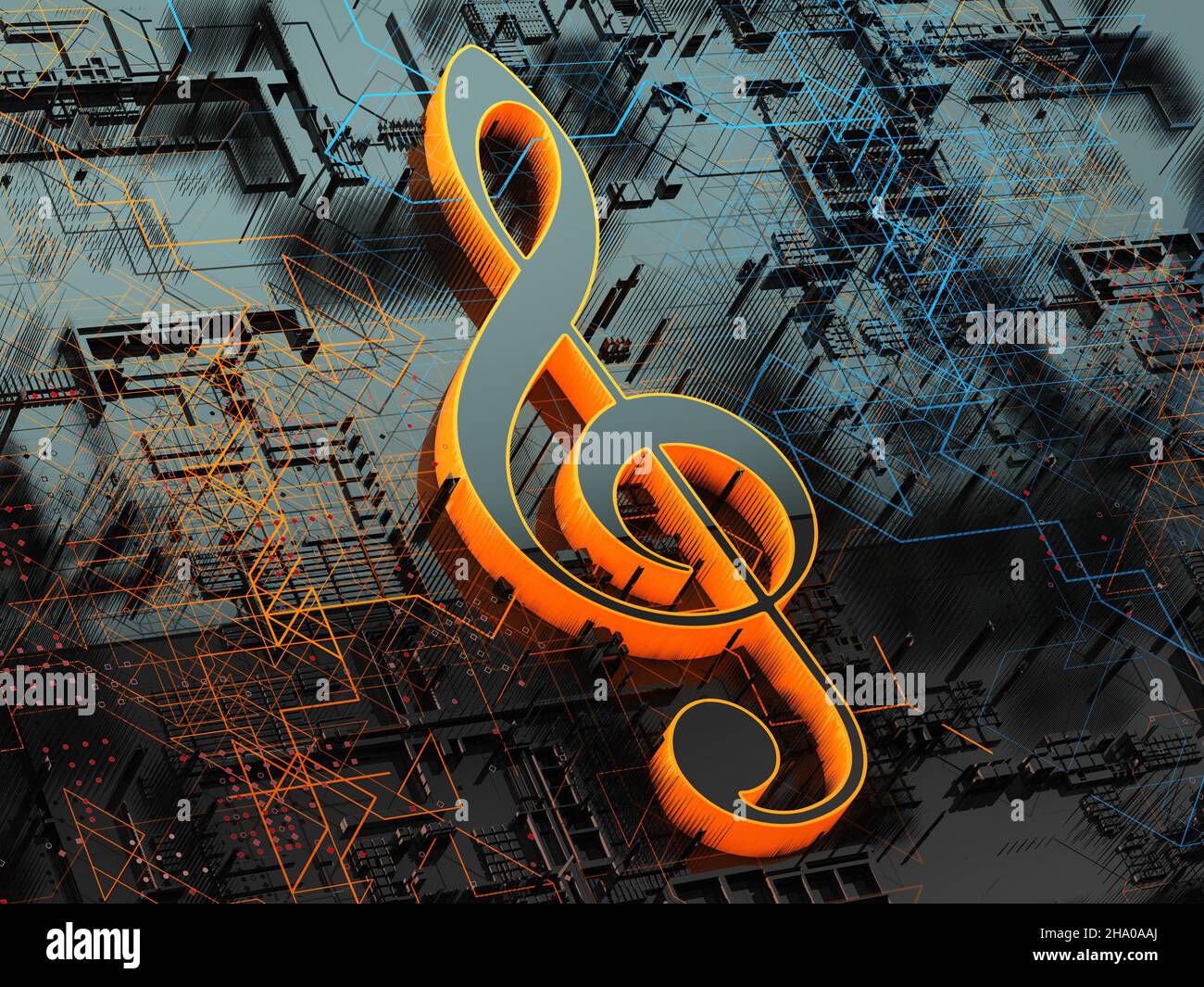 Music concept abstract background.Clef key.Technology and trendy music.3d illustration. Sound engineering and create music design Stock Photo