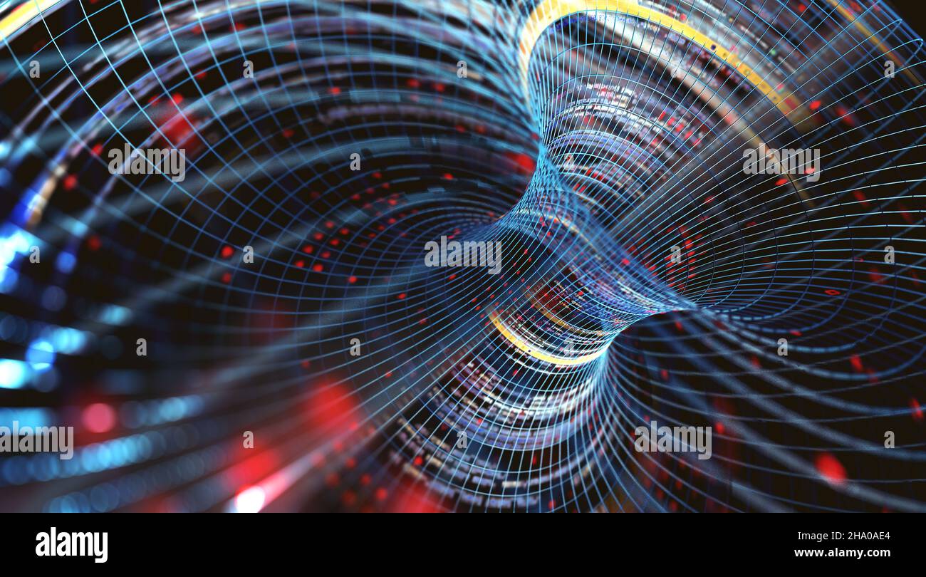 Wallpaper of tech concept pattern and big data structure.Net and source code.3d illustration.Abstract background of technology. Stock Photo