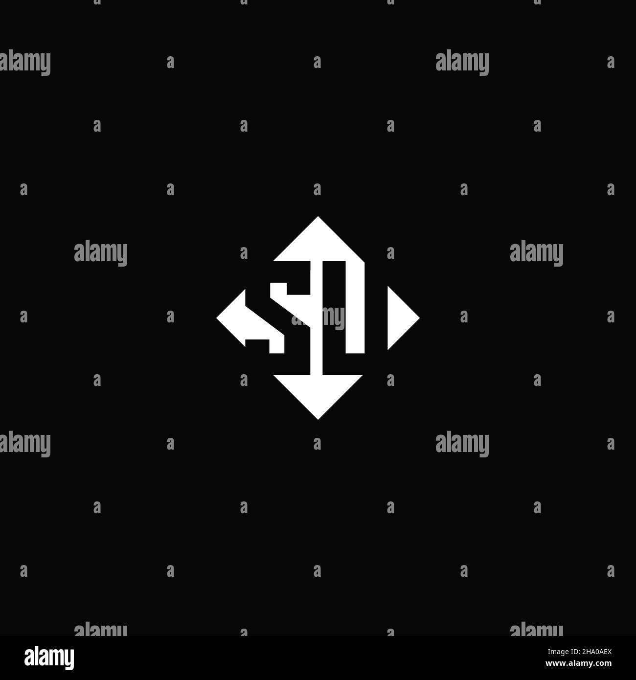 Monogram logo design with diamond square shape isolated on black background Stock Vector