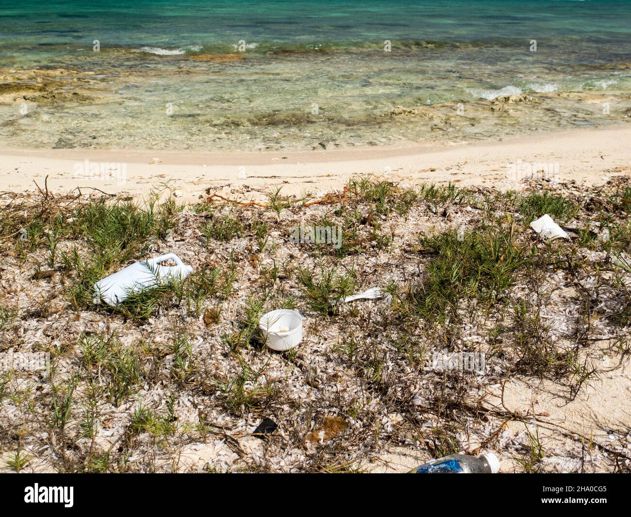 Plastic Waste on shore in Mexico Stock Photo