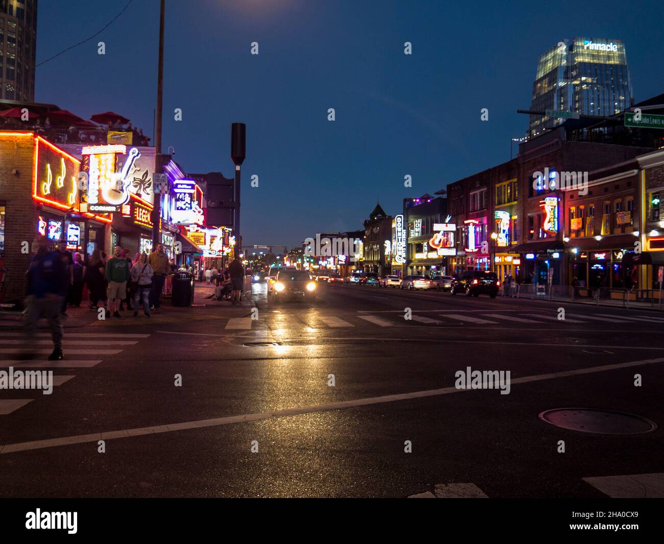 Broadway  - Nighttime in Nashville Stock Photo