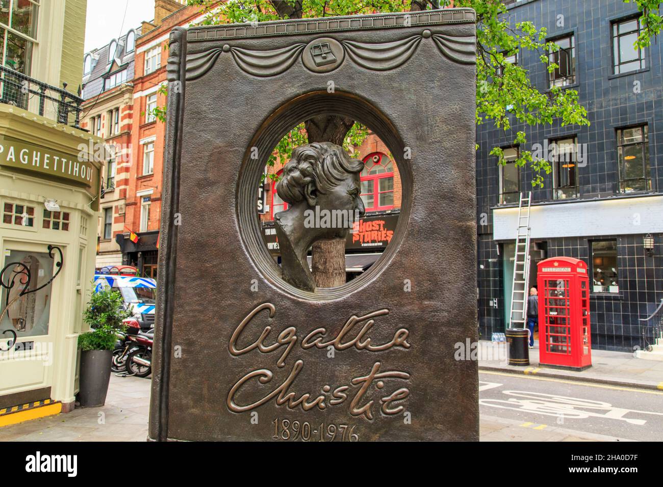 LONDON, GREAT BRITAIN - MAY 22, 2014: It is a monument to the writer Agatha Christie in the heart of Covent Garden. Stock Photo