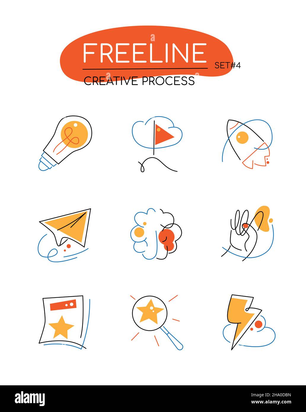 Creative process - modern colorful line design style icons set on white ...
