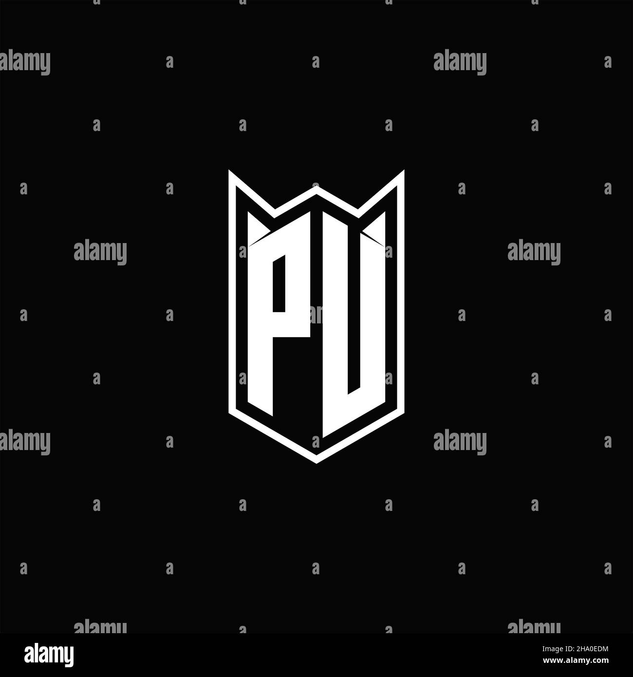 PU Logo monogram with shield shape designs template vector icon modern Stock Vector
