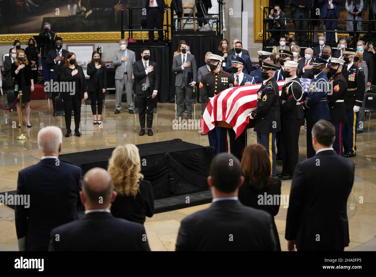 The casket of former Senator Bob Dole (R-KS) arrives to lie in state at the Rotunda of the U.S. Capitol in Washington, DC on Thursday, December 9, 2021. Credit: Sarahbeth Maney/Pool via CNP /MediaPunch Stock Photo