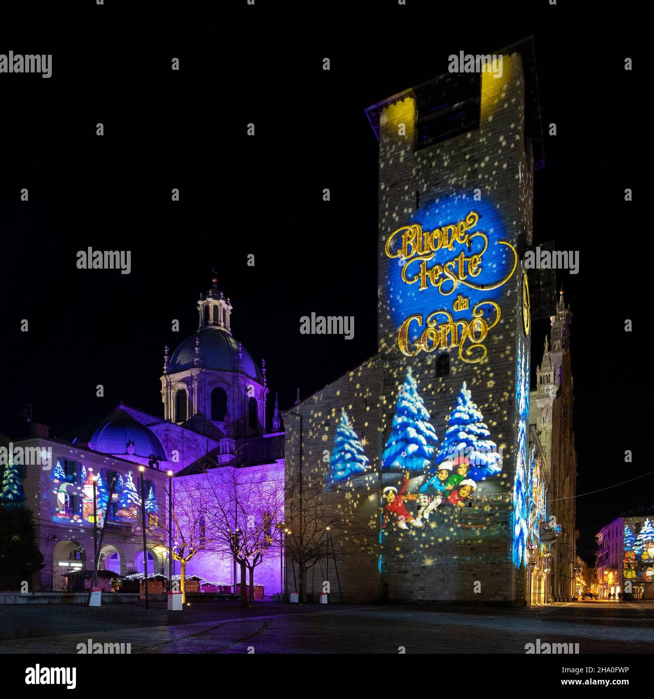 Como, Italy - December 1, 2021: Buone Feste da Como - Christmas light ...