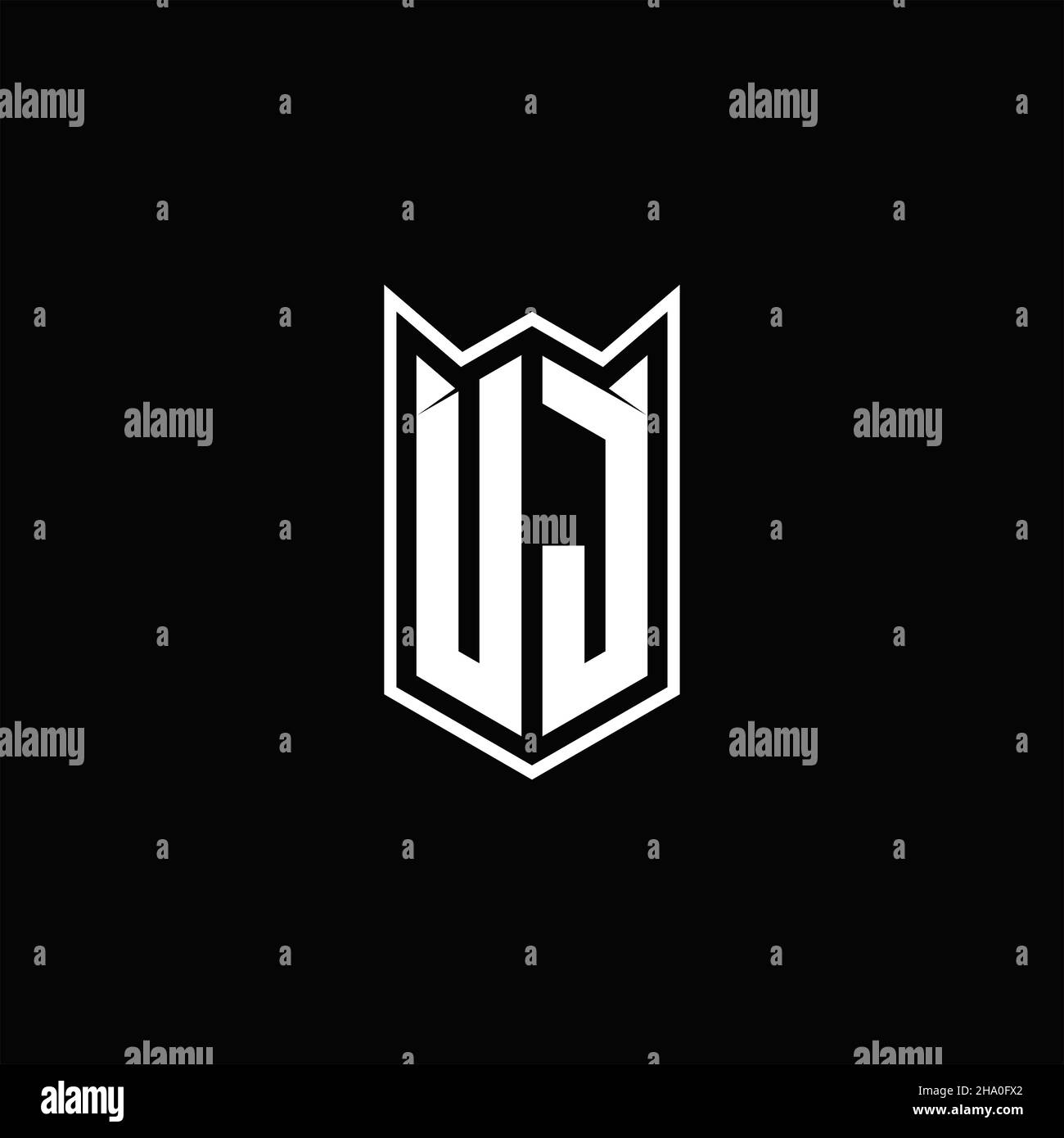 UJ Logo monogram with shield shape designs template vector icon modern Stock Vector