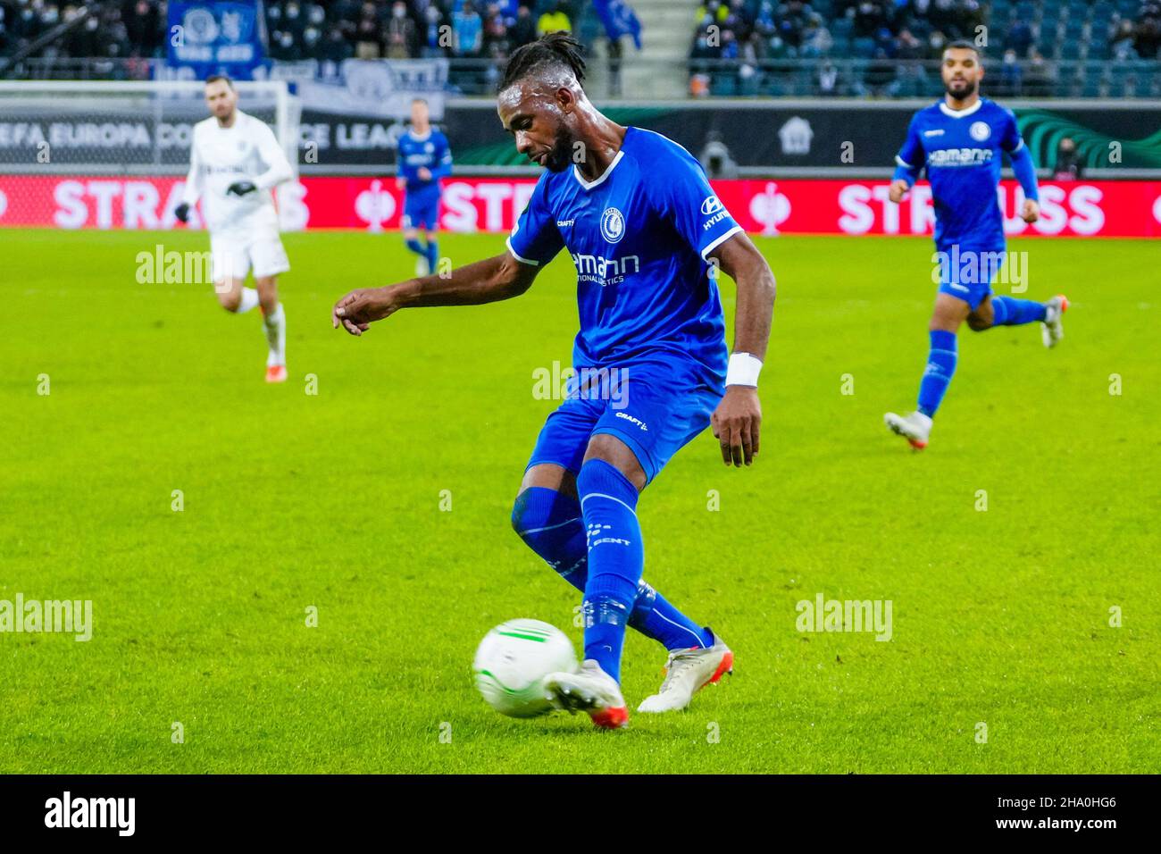 GENT, BELGIUM - DECEMBER 9: Ilombe Mboyo of KAA Gent during the UEFA Europa Conference League Group stage match between KAA Gent and FC Flora Tallinn at Ghelamco Arena on December 9, 2021 in Gent, Belgium (Photo by Geert van Erven/Orange Pictures) Stock Photo