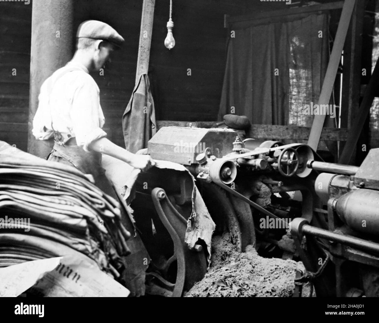 Shaving skins, leather production, Victorian period Stock Photo