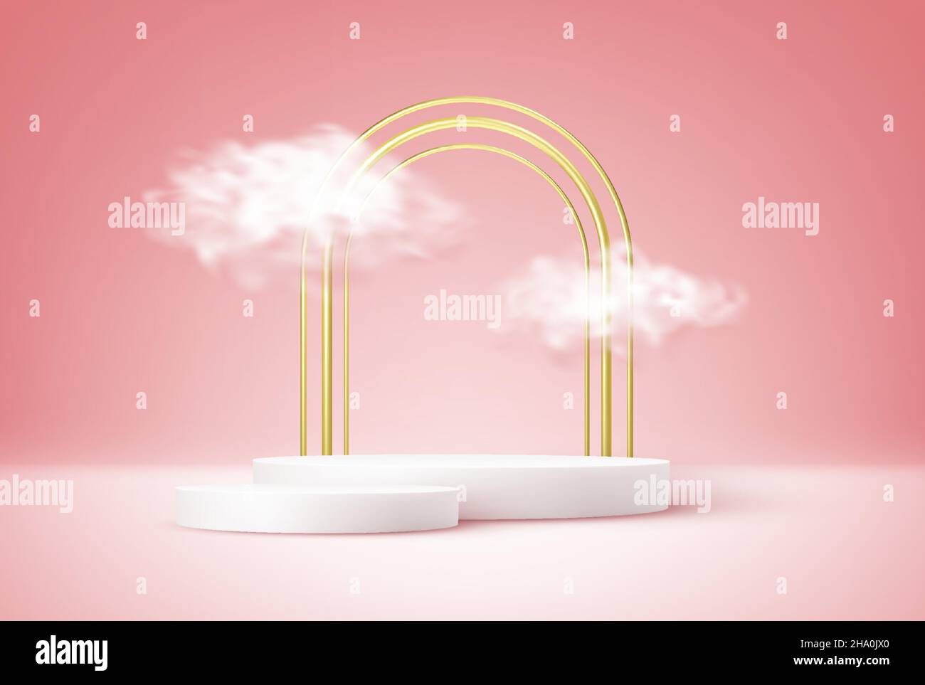 Product display podium decorated with realistic cloud on pastel background Stock Vector