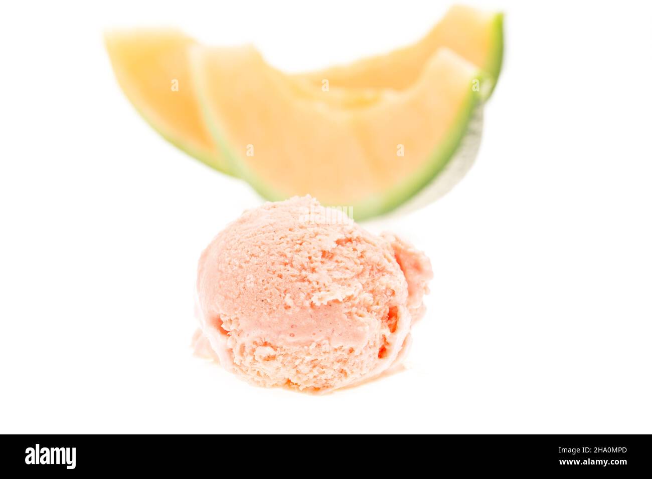 Ball, ice ball, ice cream, melon, melon ice cream, Melon ice cream scoop, yellow, pink, red, melon, white, ice cream, fruit, food, fruit, details, ora Stock Photo