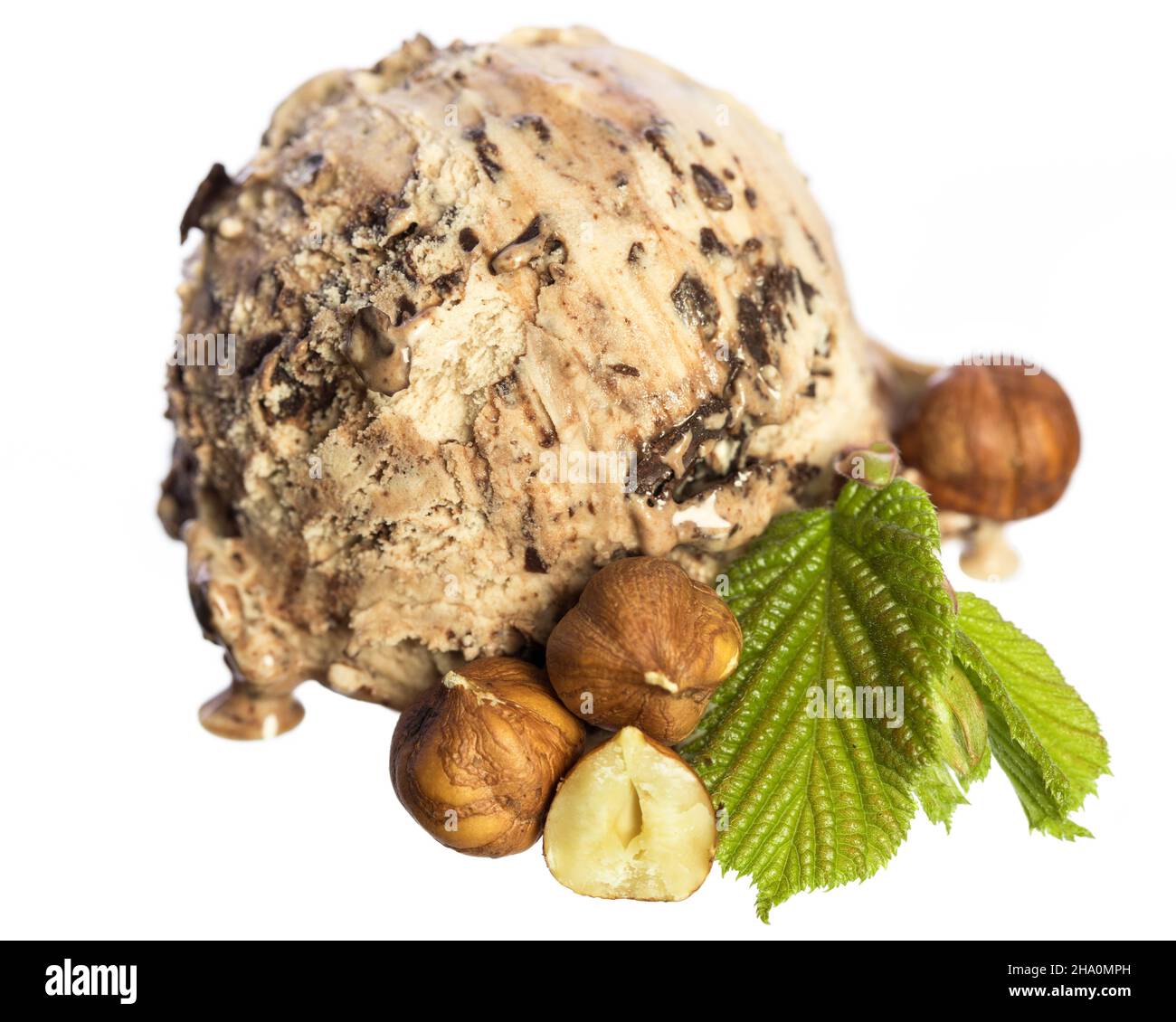 Ice cream, ball, single, chocolate, hazelnut, nut, White background, alone, Scoop, hazelnut ice cream, decoration, isolated, icecream, Portion, garnis Stock Photo