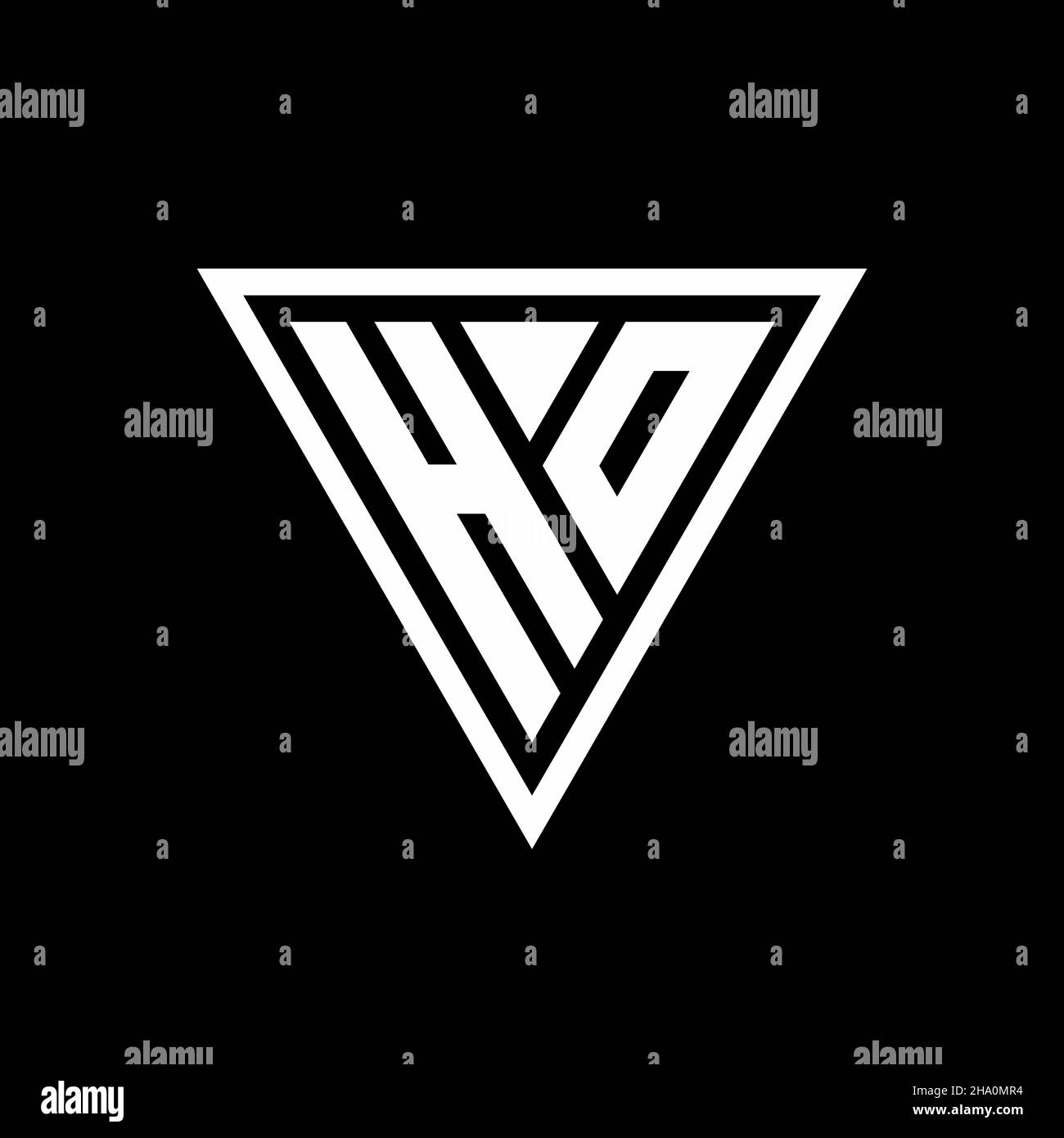 HO Logo monogram with tirangle shape isolated on black background ...