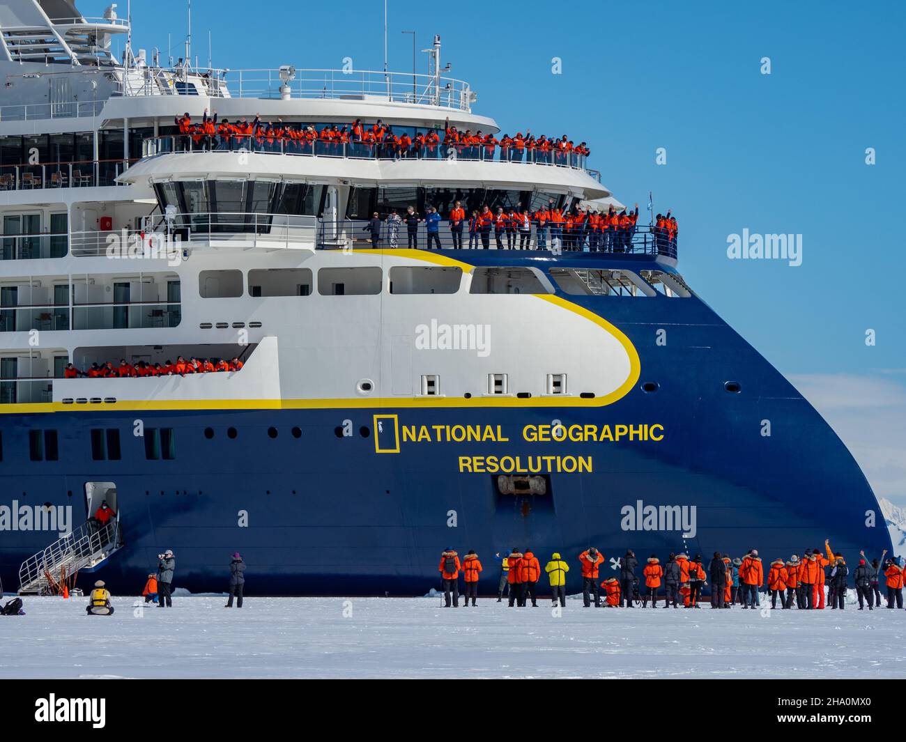 National Geographic Resolution in the fast ice of Duse Bay, Weddell sea, Antarctic Peninsula, Antarctica Stock Photo