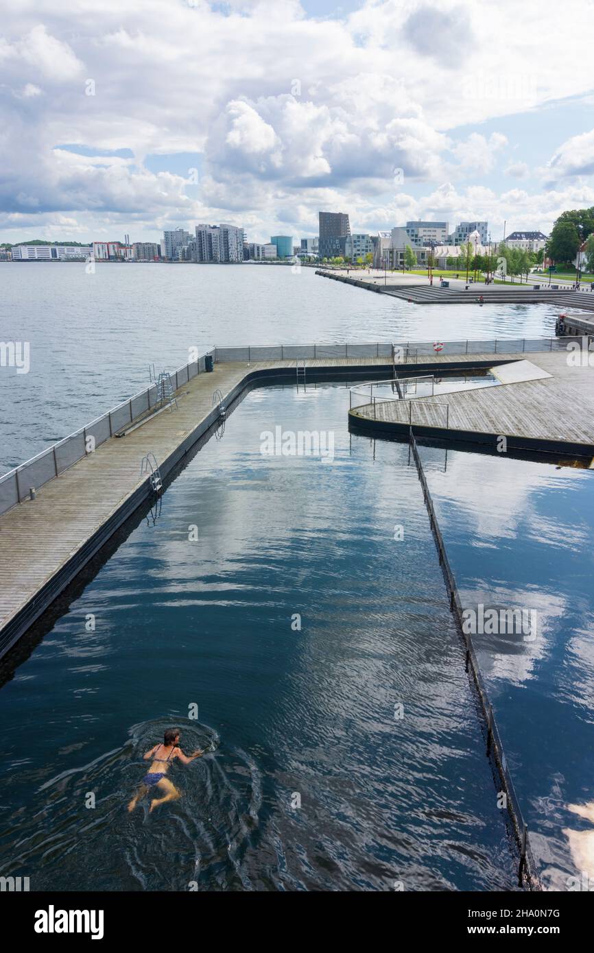 Aalborg: fjord Limfjord, Havnebad outdoor pool, waterfront, swimmer, in Aalborg, Jylland, Jutland, Denmark Stock Photo