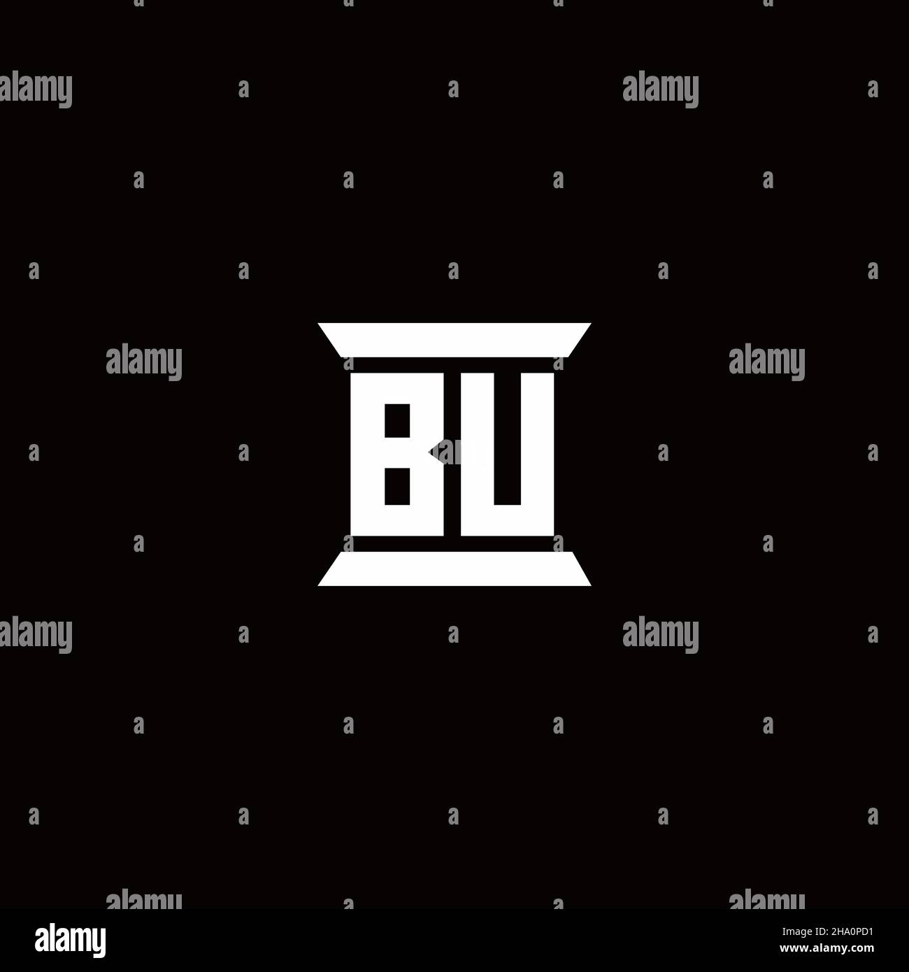 BU logo initial letter monogram with pillar shape design template isolated in black background Stock Vector