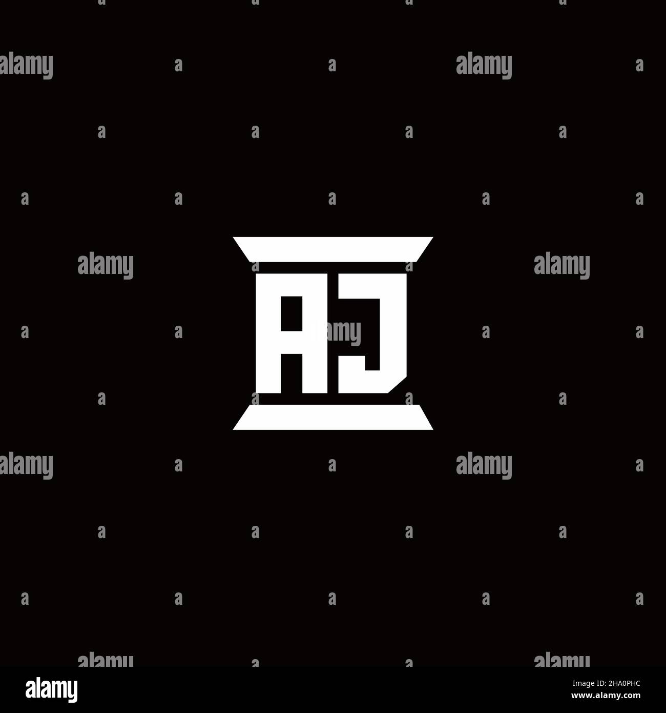 AJ logo initial letter monogram with pillar shape design template isolated in black background Stock Vector