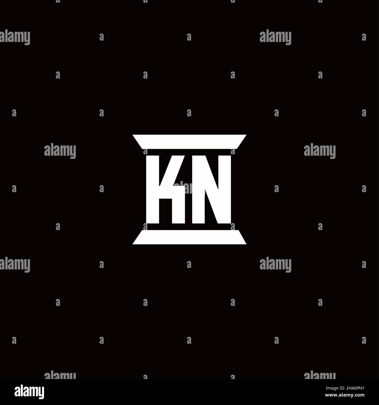 KN logo initial letter monogram with pillar shape design template isolated in black background Stock Vector