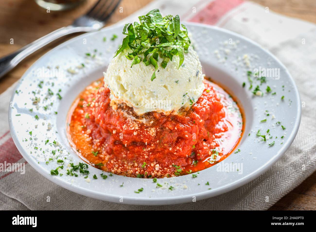 Meatball Spaghetti with ricotta cheese Stock Photo Alamy