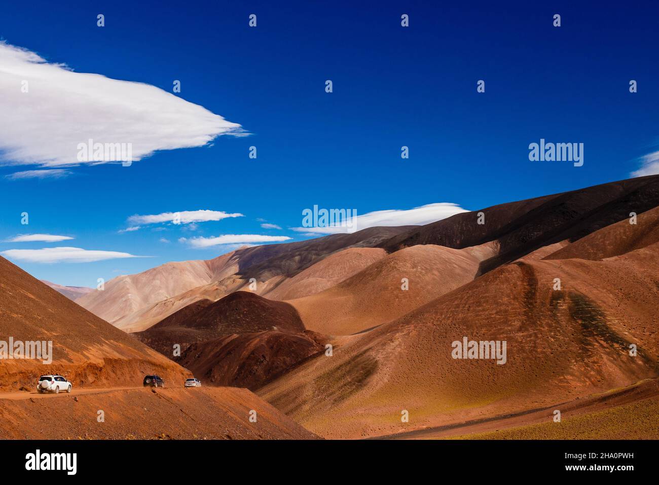Landscape, mountain cars, road and sky Stock Photo
