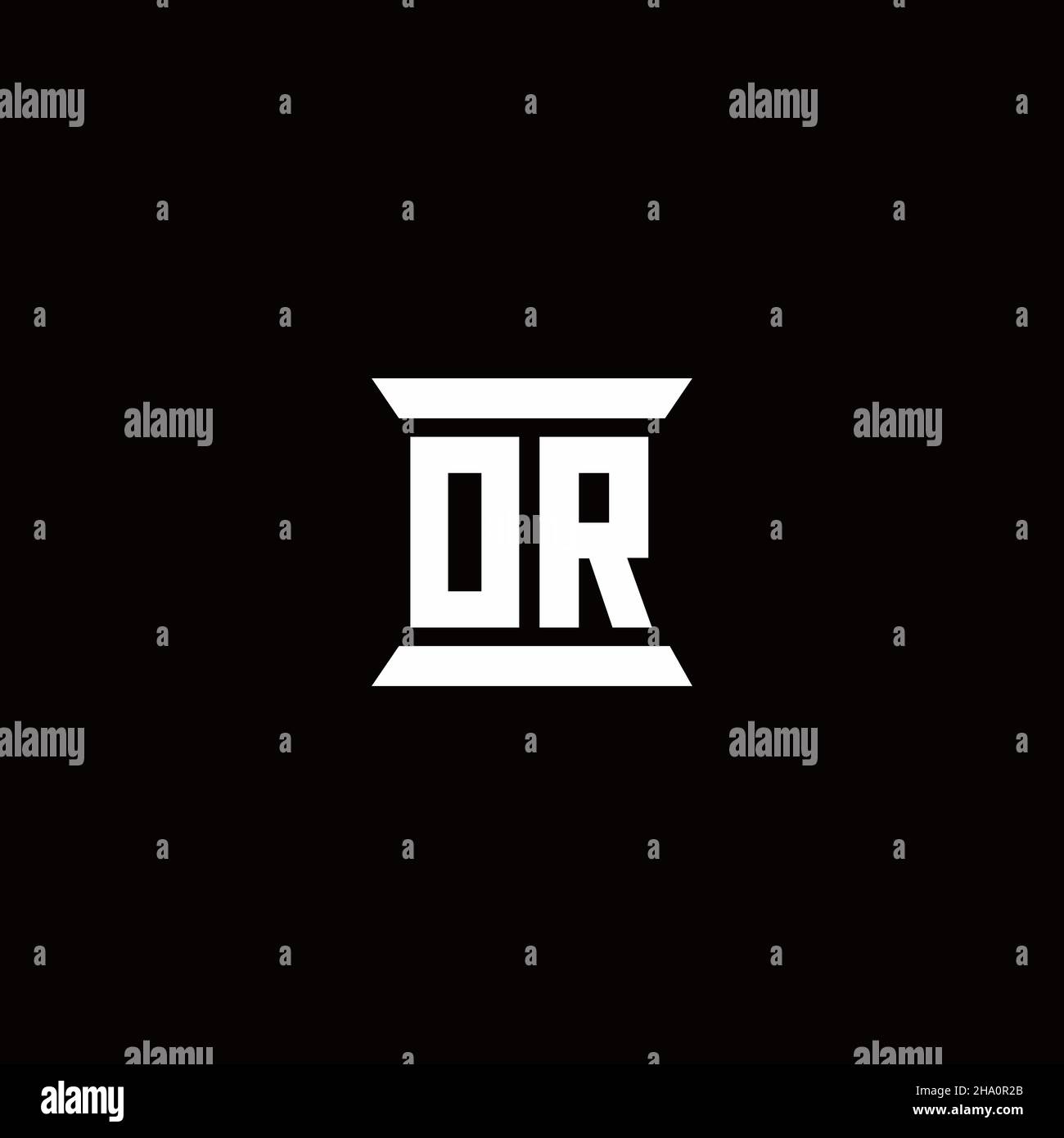 OR logo initial letter monogram with pillar shape design template isolated in black background Stock Vector