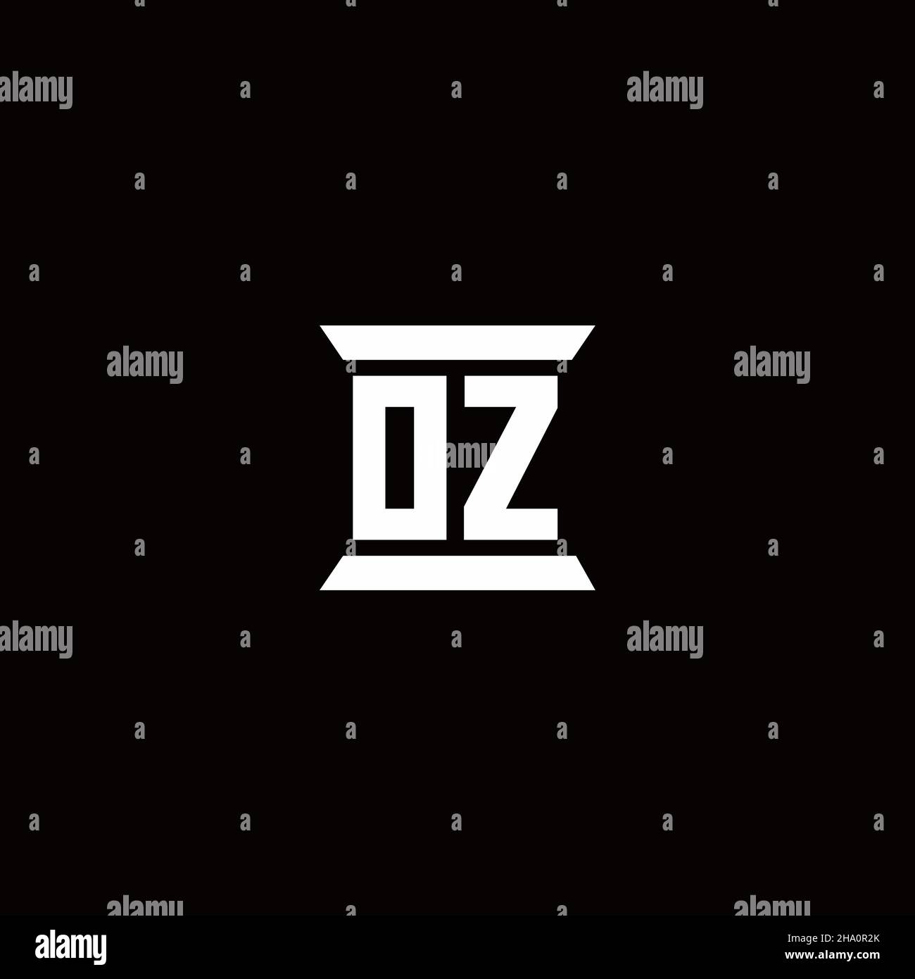 OZ logo initial letter monogram with pillar shape design template isolated in black background Stock Vector