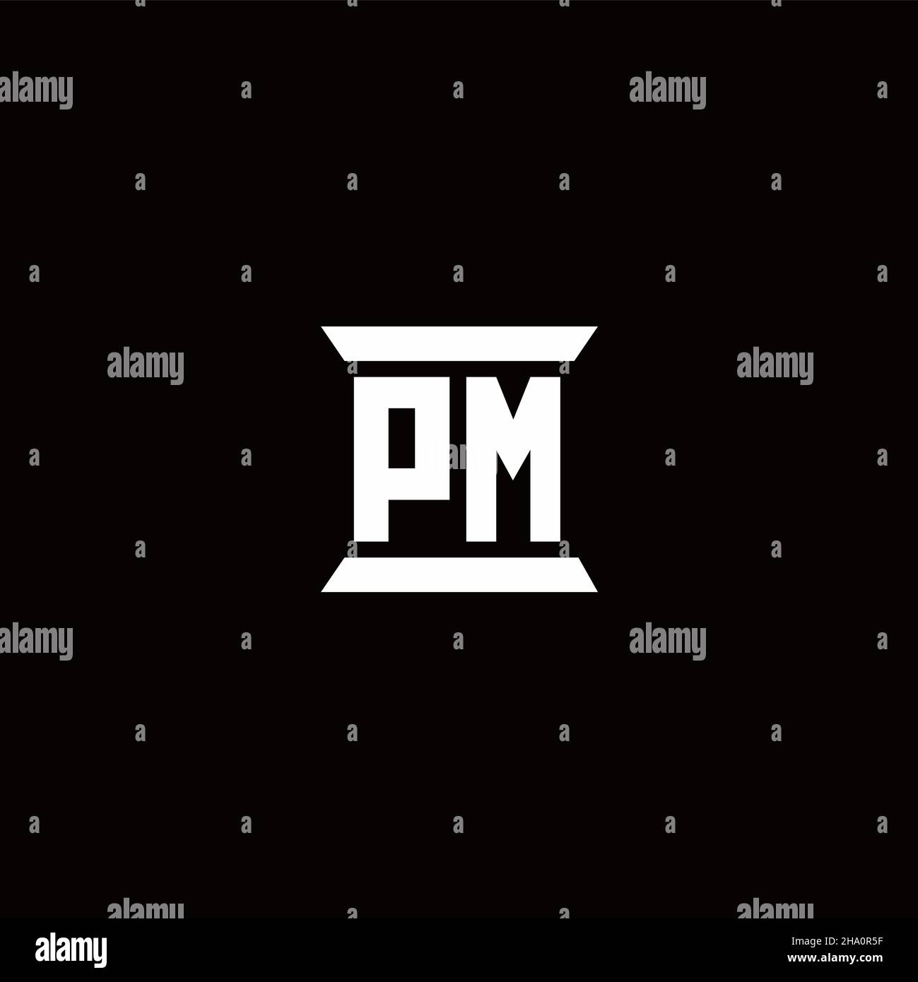PM logo initial letter monogram with pillar shape design template isolated in black background Stock Vector