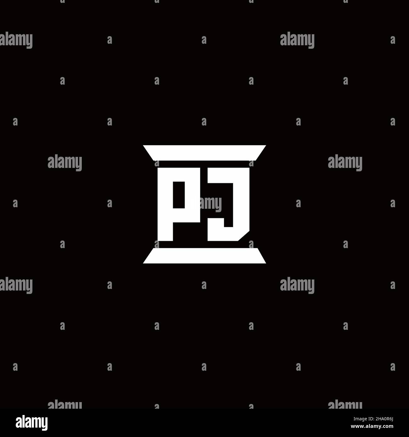 PJ logo initial letter monogram with pillar shape design template isolated in black background Stock Vector