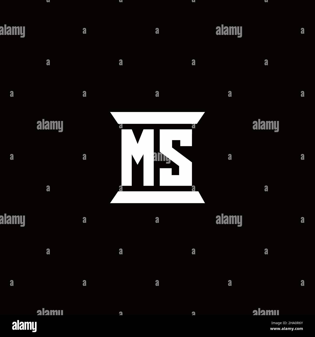 MS logo initial letter monogram with pillar shape design template isolated in black background Stock Vector