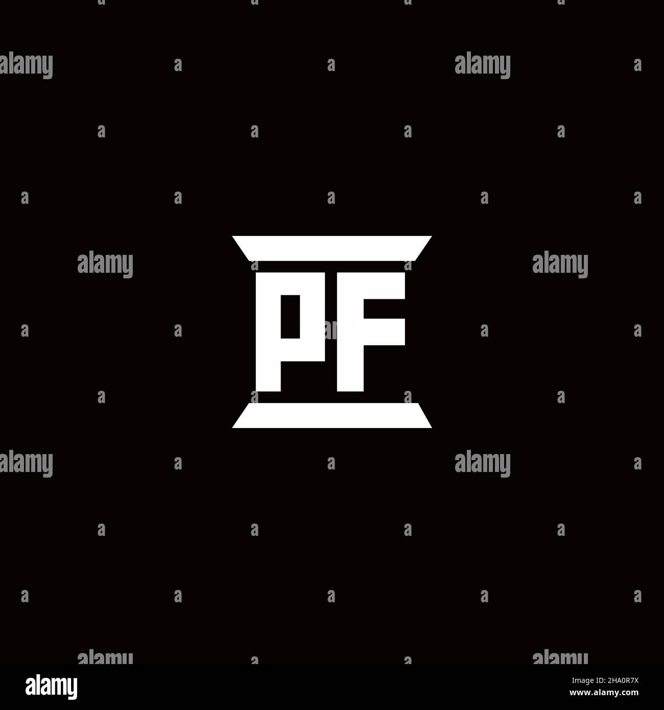 PF logo initial letter monogram with pillar shape design template isolated in black background Stock Vector