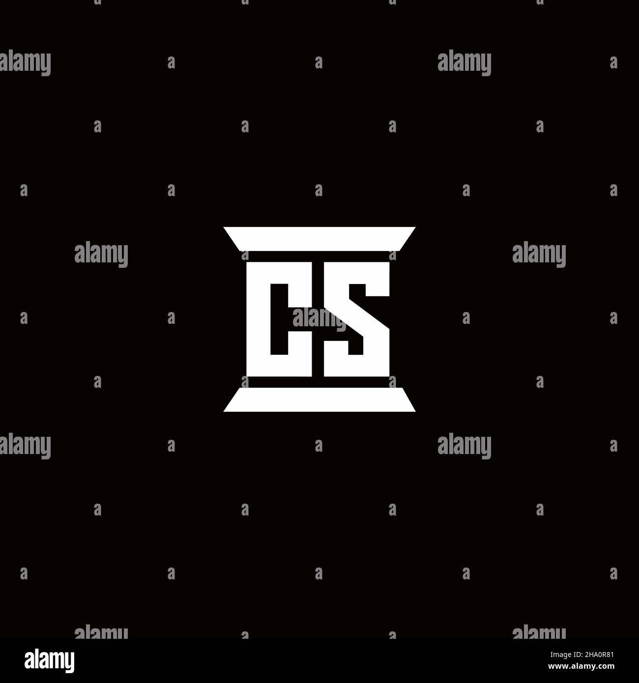 CS logo initial letter monogram with pillar shape design template isolated in black background Stock Vector