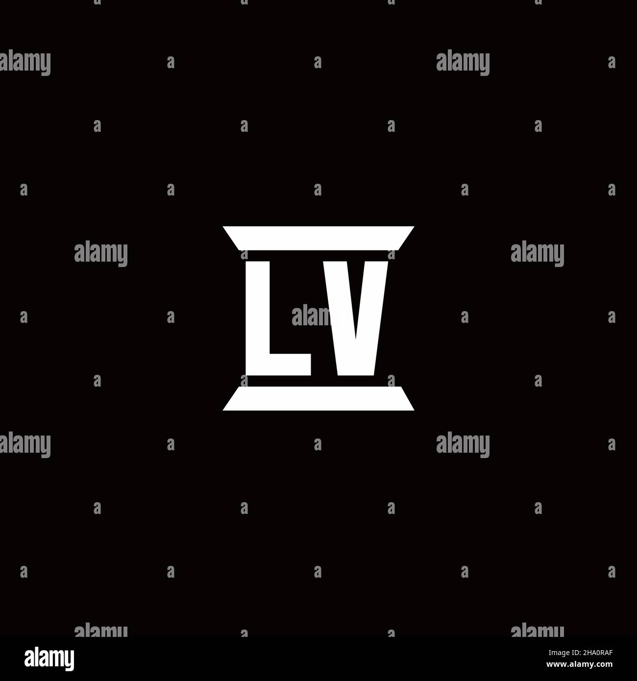LV logo initial letter monogram with pillar shape design template isolated in black background Stock Vector