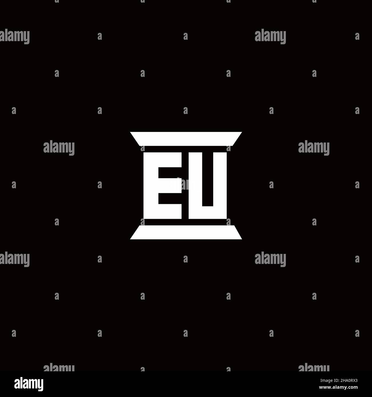 EU logo initial letter monogram with pillar shape design template isolated in black background Stock Vector