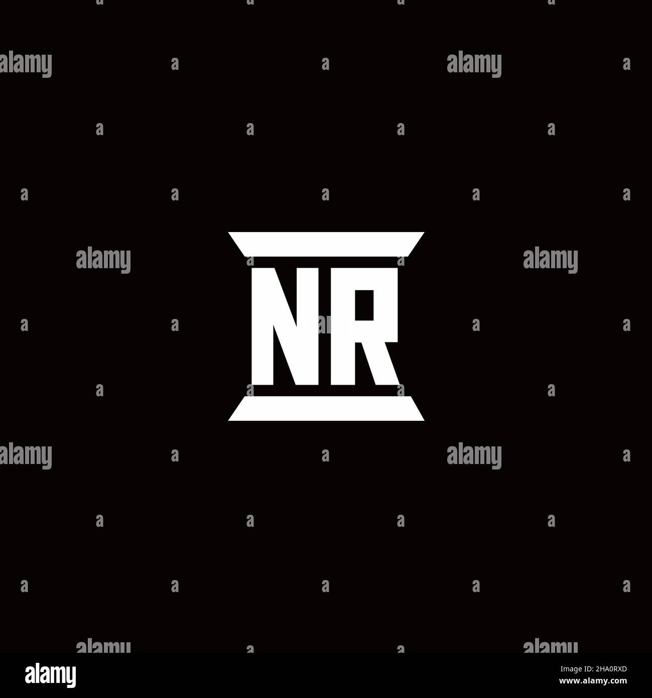 NR logo initial letter monogram with pillar shape design template isolated in black background Stock Vector