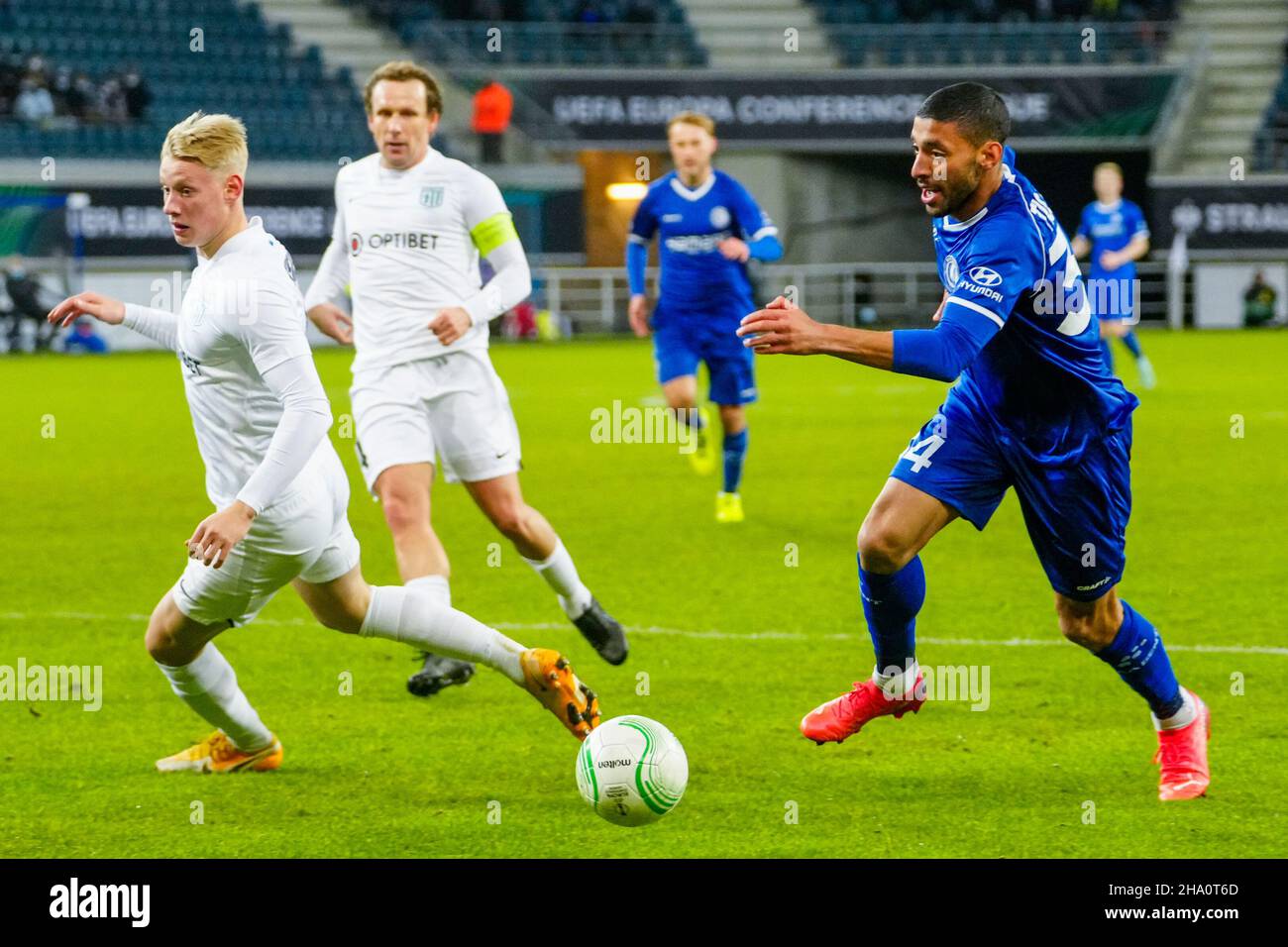 GENT, BELGIUM - DECEMBER 9: Tarik Tissoudali of KAA Gent during the UEFA Europa Conference League Group stage match between KAA Gent and FC Flora Tallinn at Ghelamco Arena on December 9, 2021 in Gent, Belgium (Photo by Geert van Erven/Orange Pictures) Stock Photo