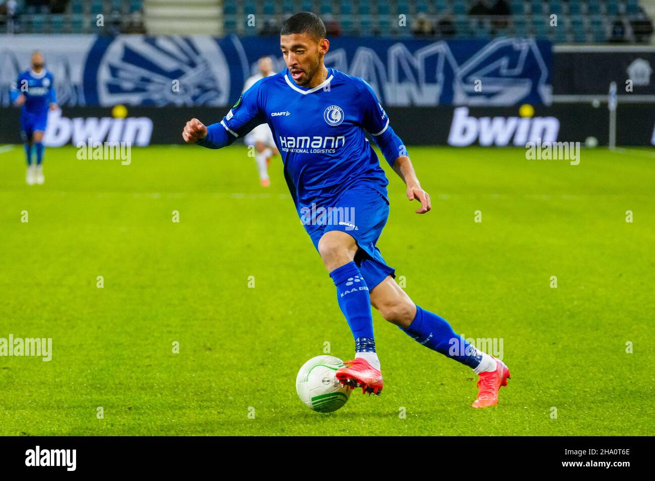 GENT, BELGIUM - DECEMBER 9: Tarik Tissoudali of KAA Gent during the UEFA Europa Conference League Group stage match between KAA Gent and FC Flora Tallinn at Ghelamco Arena on December 9, 2021 in Gent, Belgium (Photo by Geert van Erven/Orange Pictures) Stock Photo