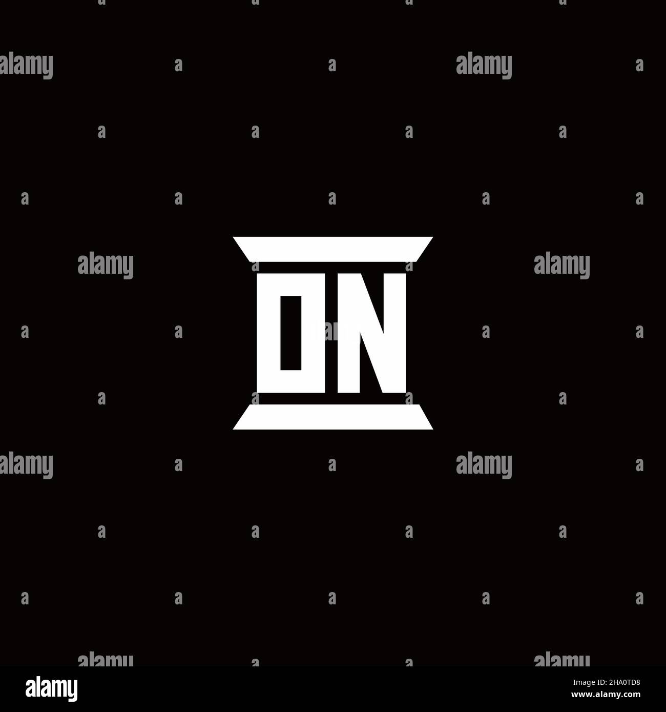 ON logo initial letter monogram with pillar shape design template isolated in black background Stock Vector