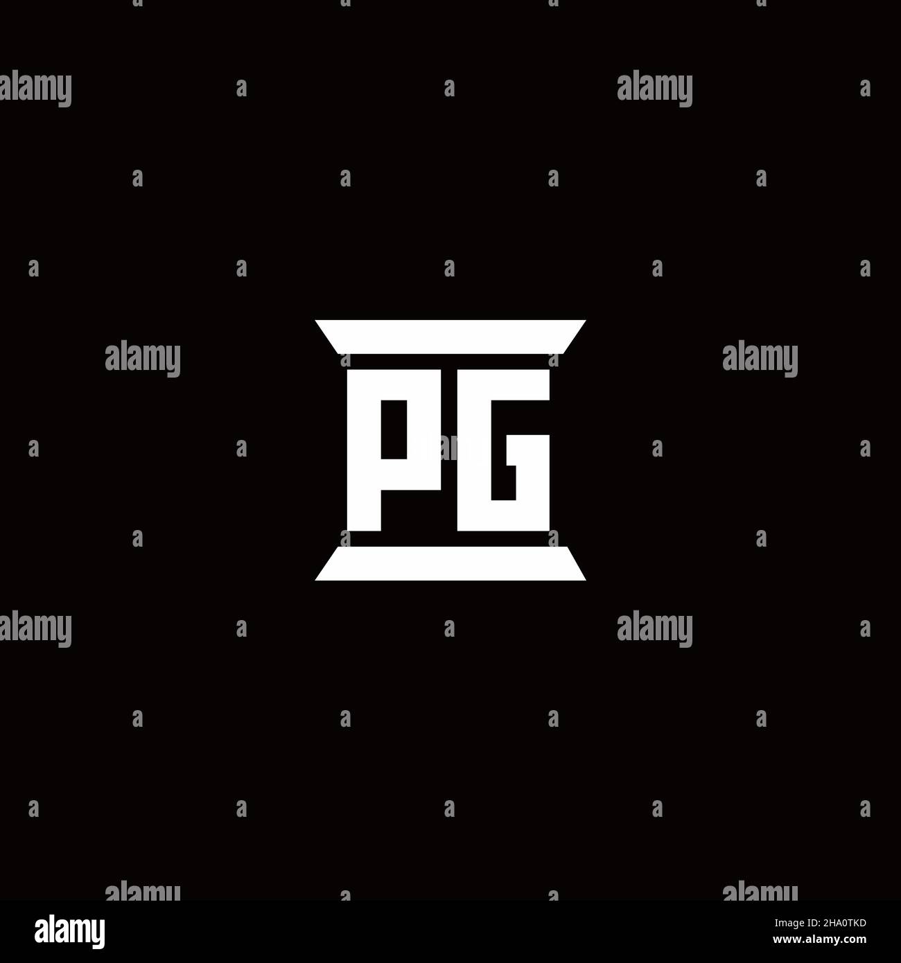 PG logo initial letter monogram with pillar shape design template isolated in black background Stock Vector