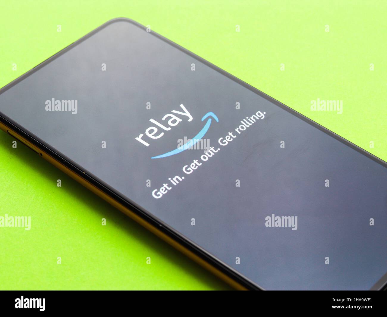 West Bangal, India December 05, 2021 Amazon Relay logo on phone