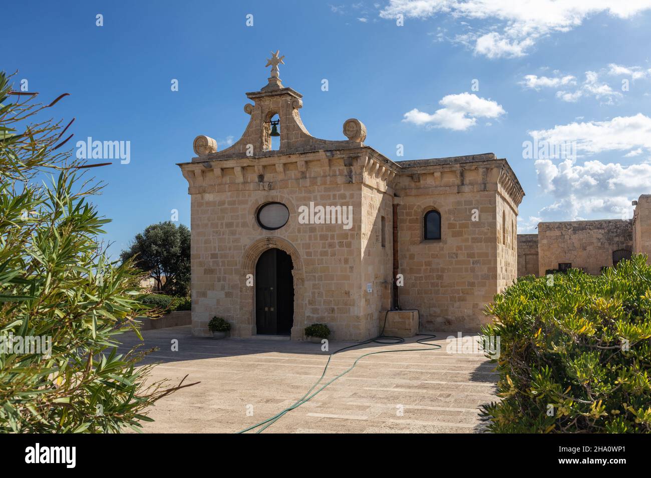 Chapel of St Anne inside Fort St Angelo a bastioned fort in Birgu, Malta, Europe. A historic landmark which is a UNESCO World Heritage Site. Stock Photo