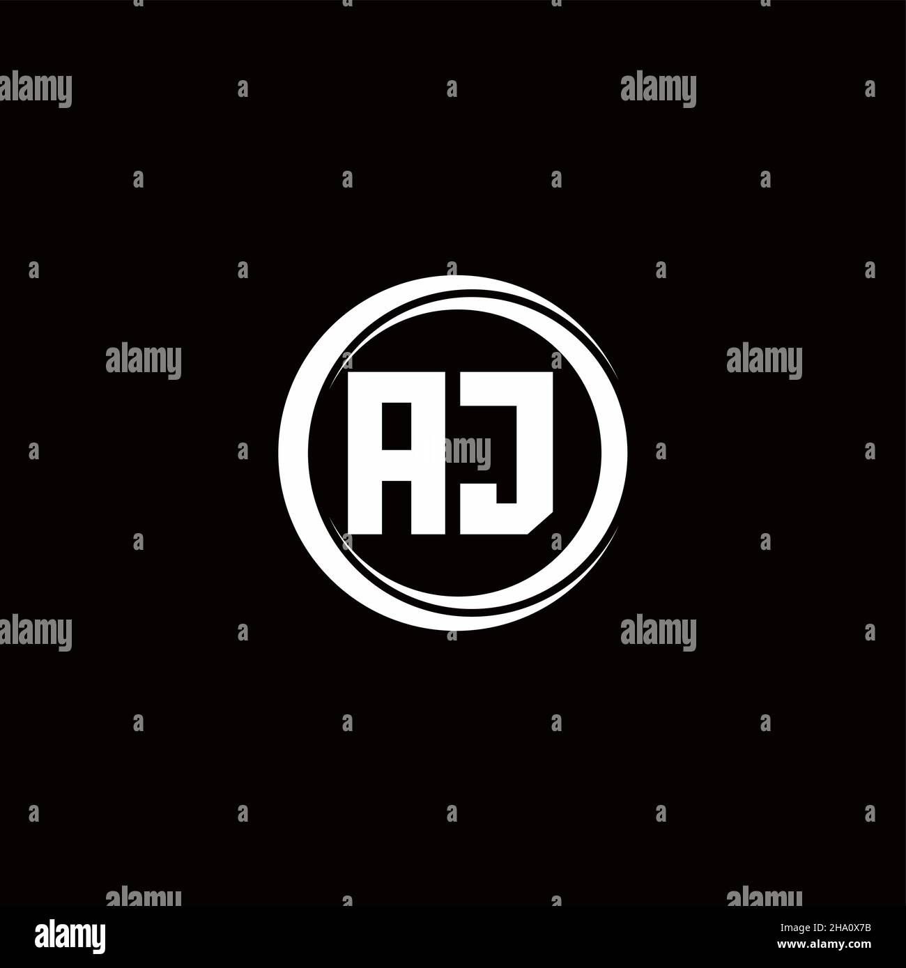 AJ logo initial letter monogram with circle slice rounded design template isolated in black background Stock Vector
