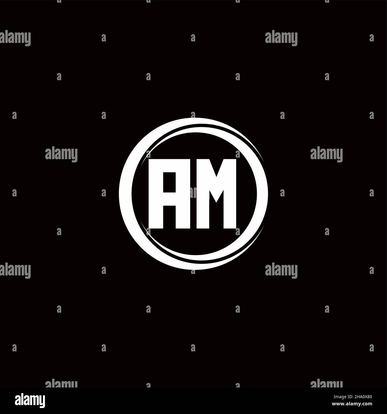 AM logo initial letter monogram with circle slice rounded design template isolated in black background Stock Vector