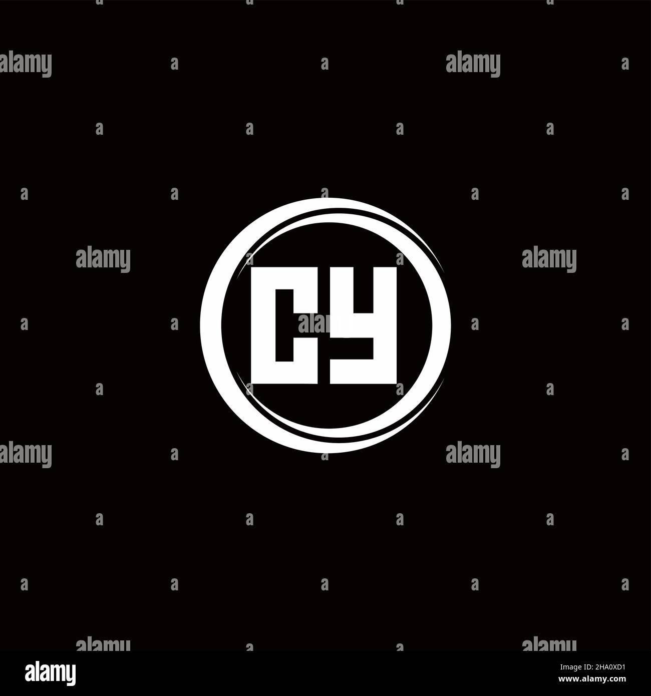 CY logo initial letter monogram with circle slice rounded design template isolated in black background Stock Vector