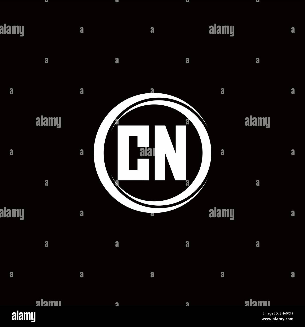 CN logo initial letter monogram with circle slice rounded design template isolated in black background Stock Vector
