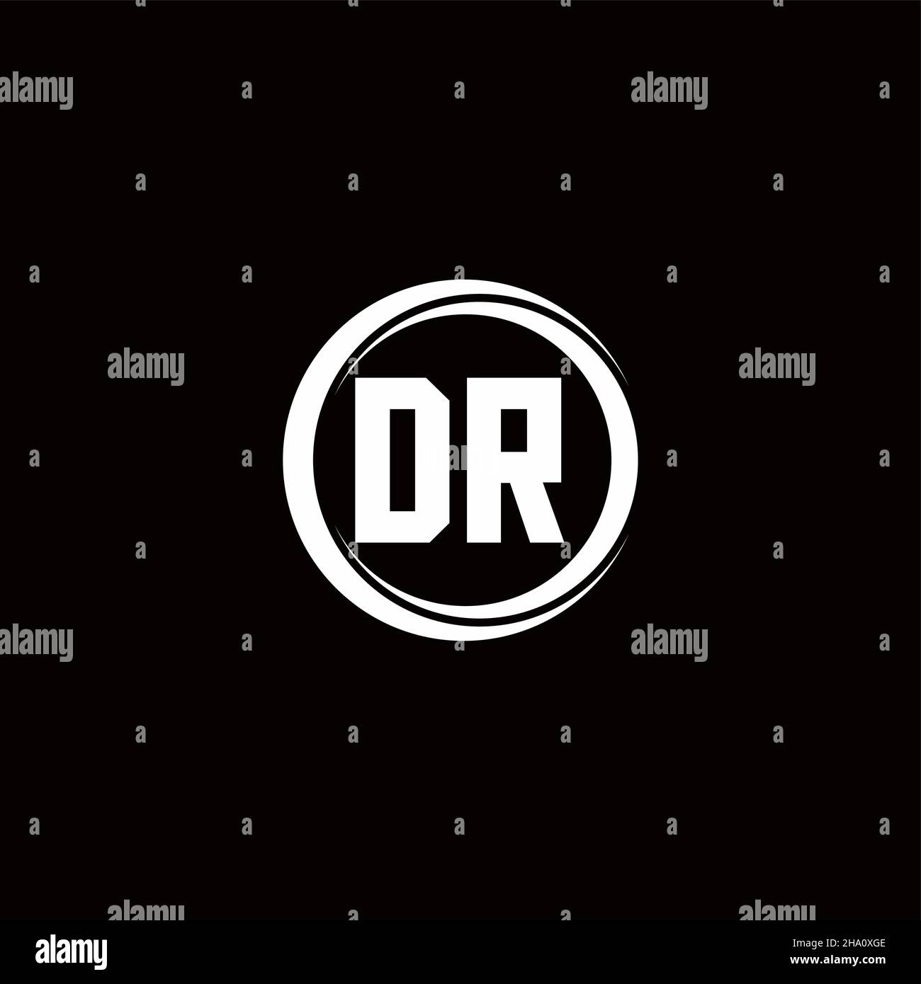 DR logo initial letter monogram with circle slice rounded design template isolated in black background Stock Vector